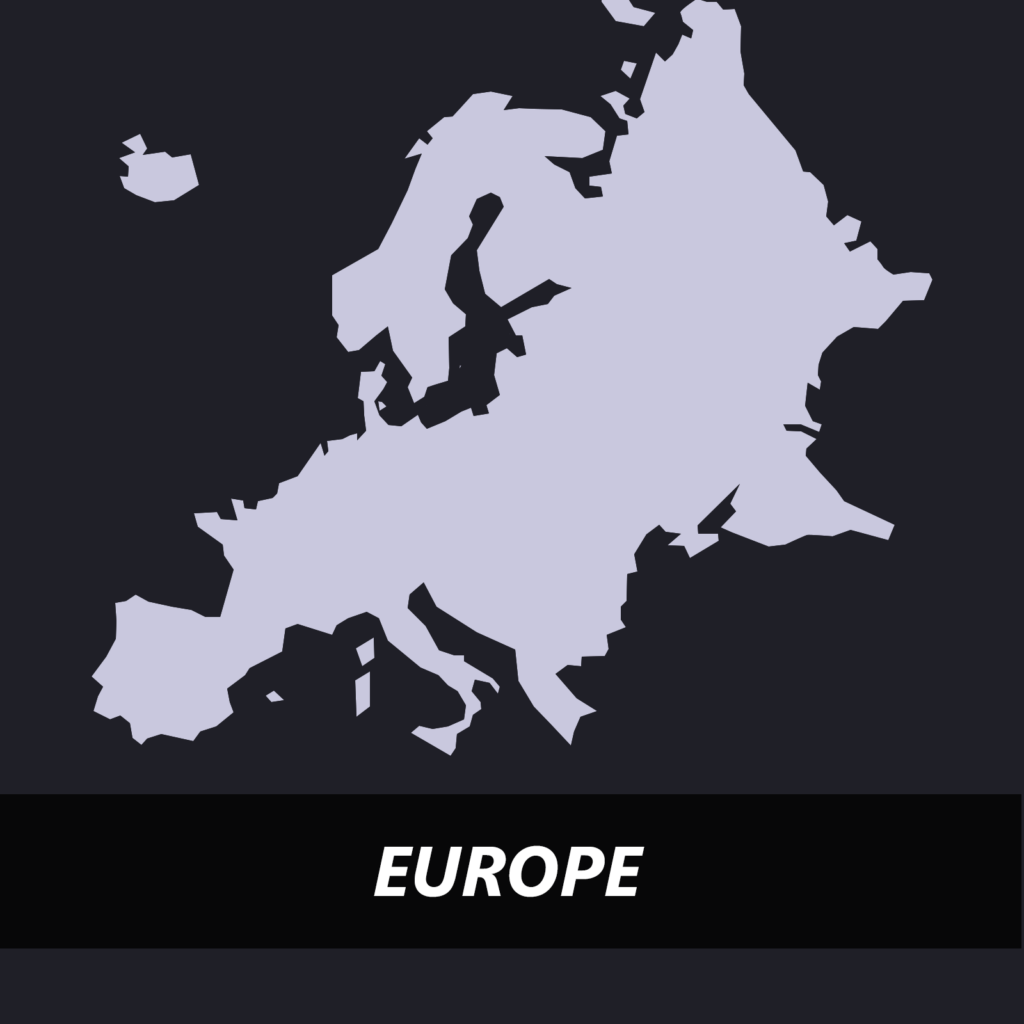 Image of Europe with the text Europe over top.